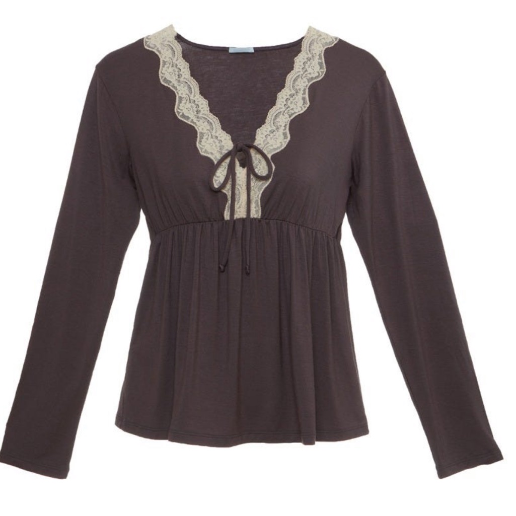 Eberjey Lady Godiva Mocha/Beige Long Sleeve Tee